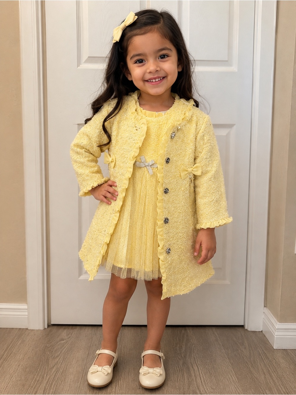 Nannette Yellow Girls Pea Coat